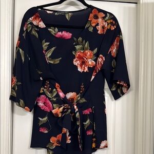 West Kei | Floral Navy Wrap Top | Size XL
